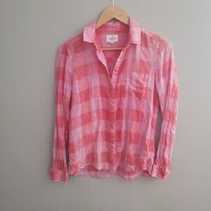 American Eagle Pink Plaid Button Down Shirt Long Sleeve‎ Buffalo Check Small